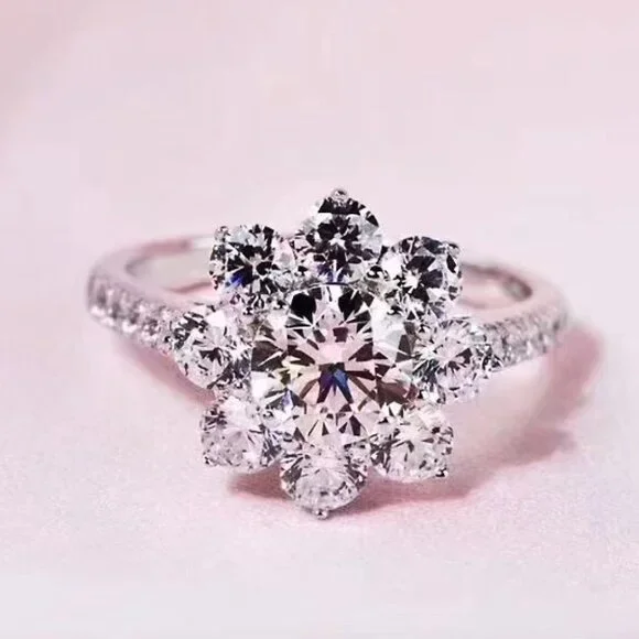 NEW 1 Carat Moissanite Flower Ring Sterling Silver